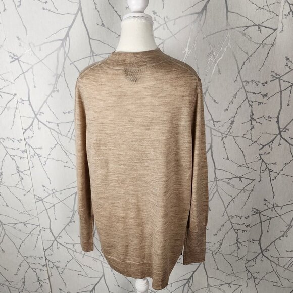 Badgley Mischka Beige 100% Merino Wool Mockneck Sweater - Picture 3 of 5